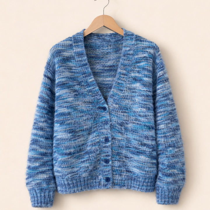 Women's Open-Front Striped Knit Cardigan - Blue