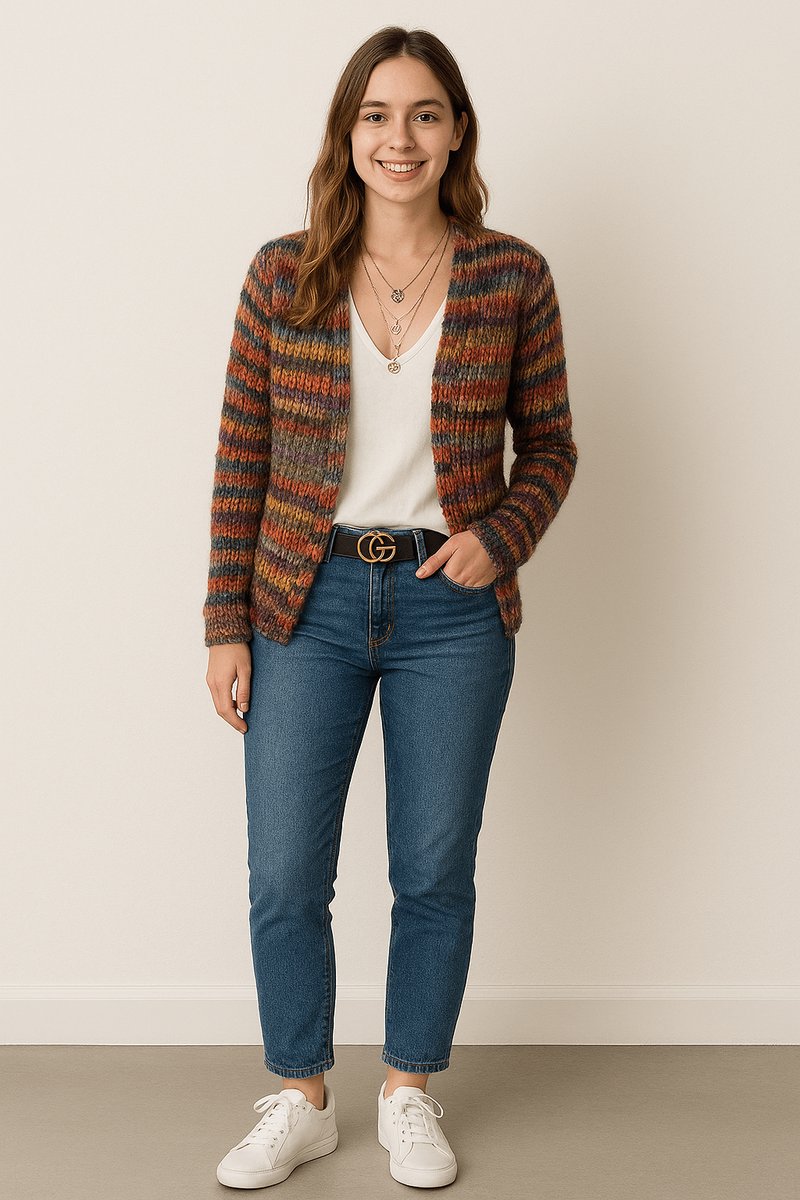 Women's Open-Front Striped Knit Cardigan Long Sleeve