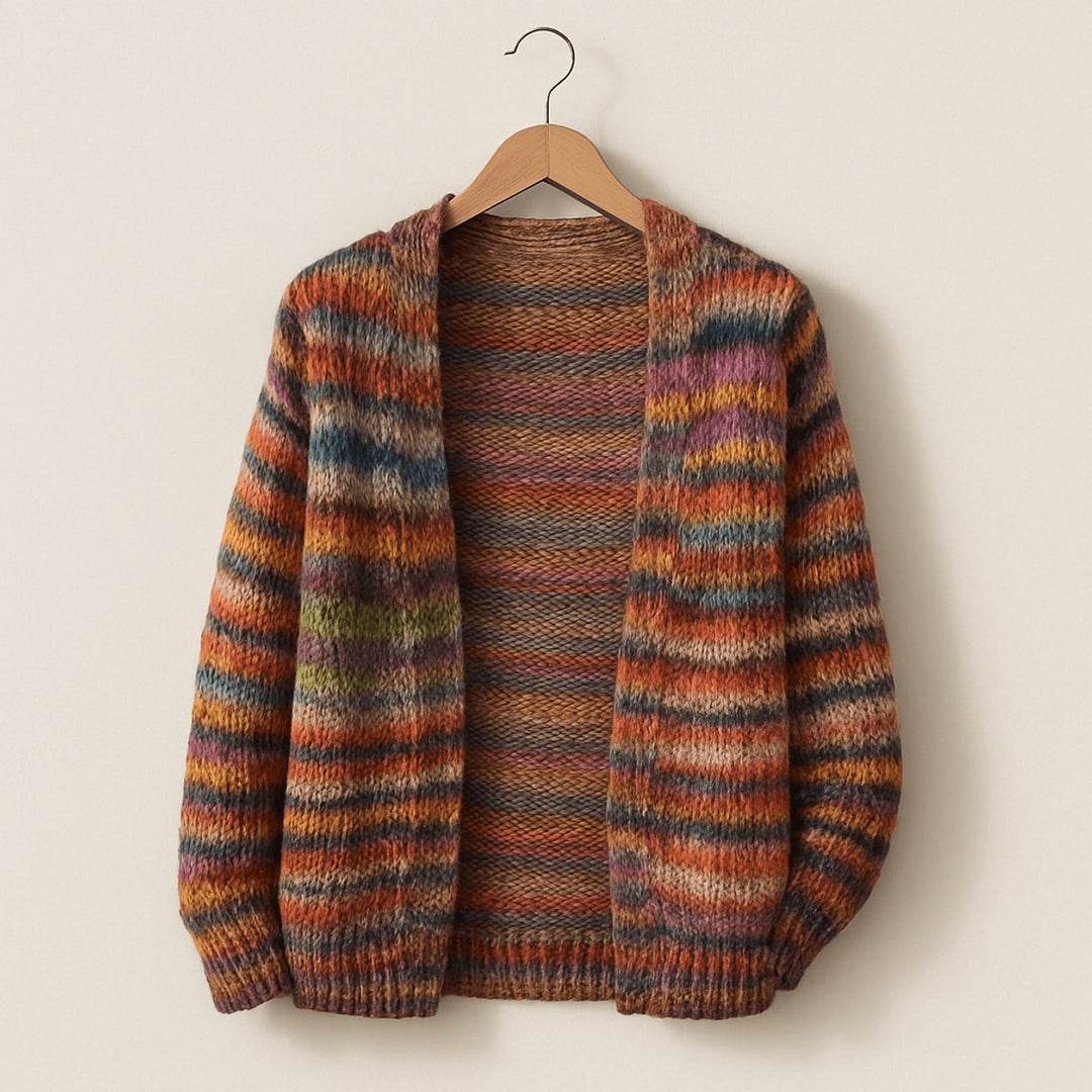 Women's Open-Front Striped Knit Cardigan Long Sleeve - Red