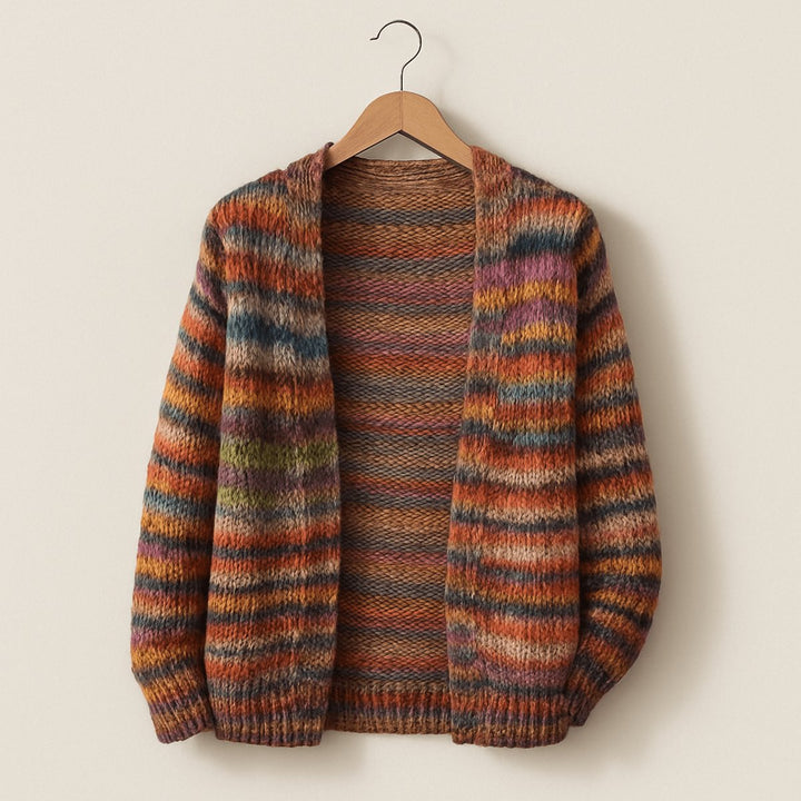 Women's Open-Front Striped Knit Cardigan Long Sleeve - Red