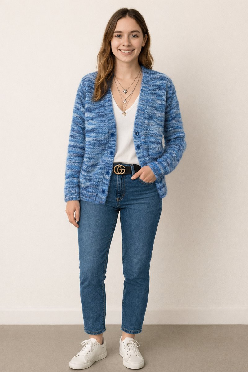 Women's Open-Front Striped Knit Cardigan Long Sleeve