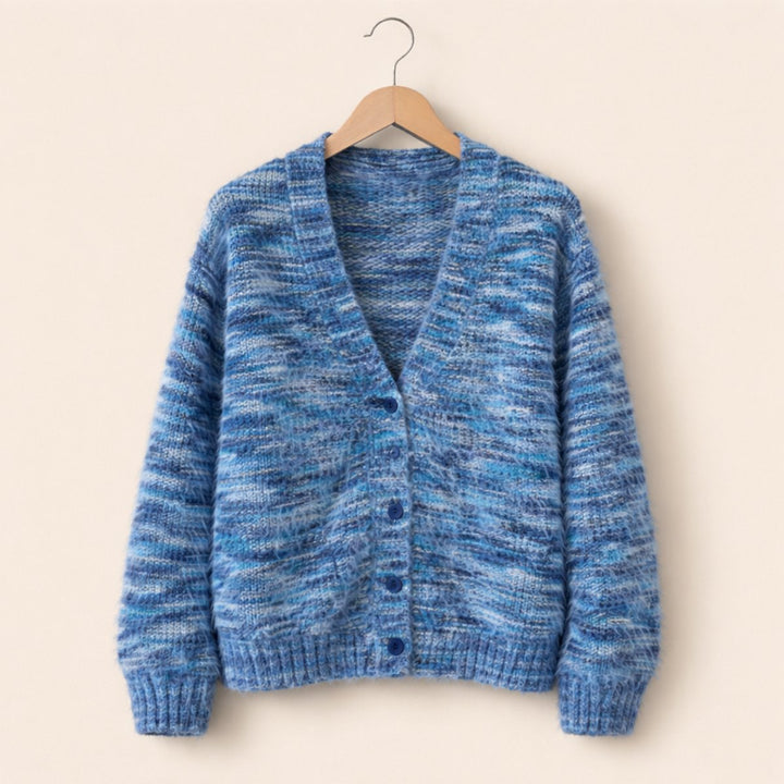 Women's Open-Front Striped Knit Cardigan Long Sleeve - Blue