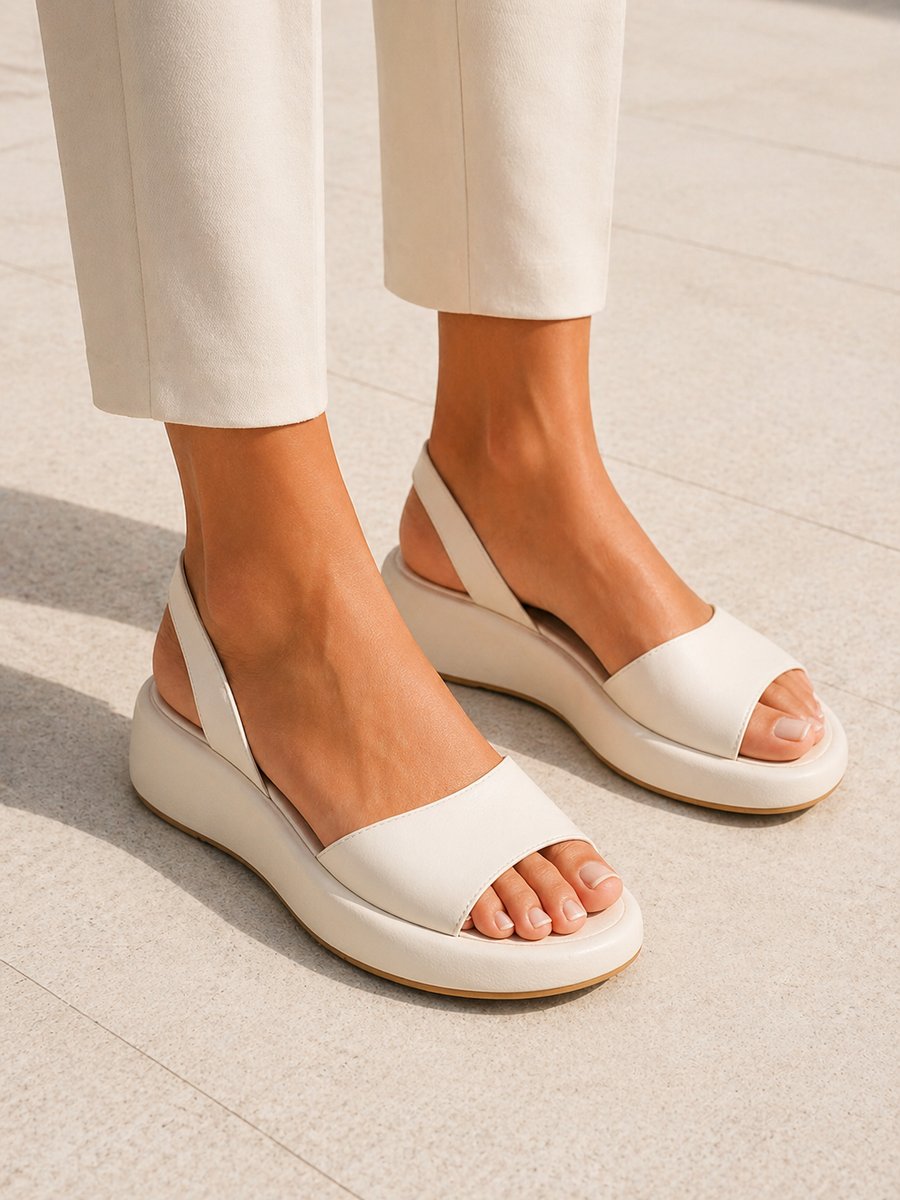 Women's Open Toe Slingback Low Wedge Sandals - White