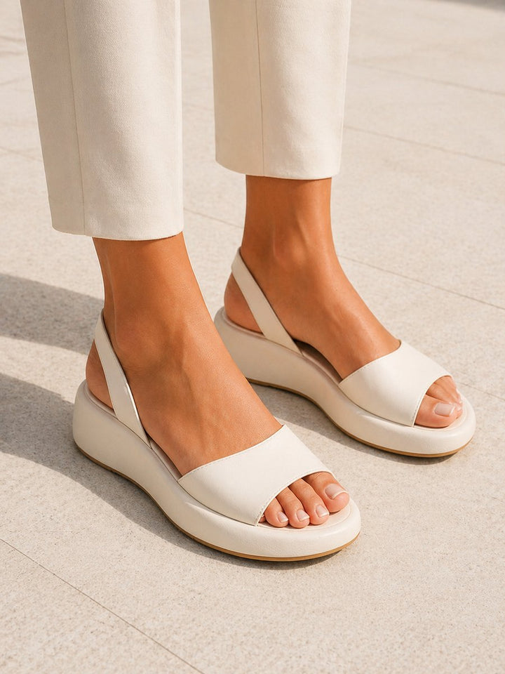 Women's Open Toe Slingback Low Wedge Sandals - White