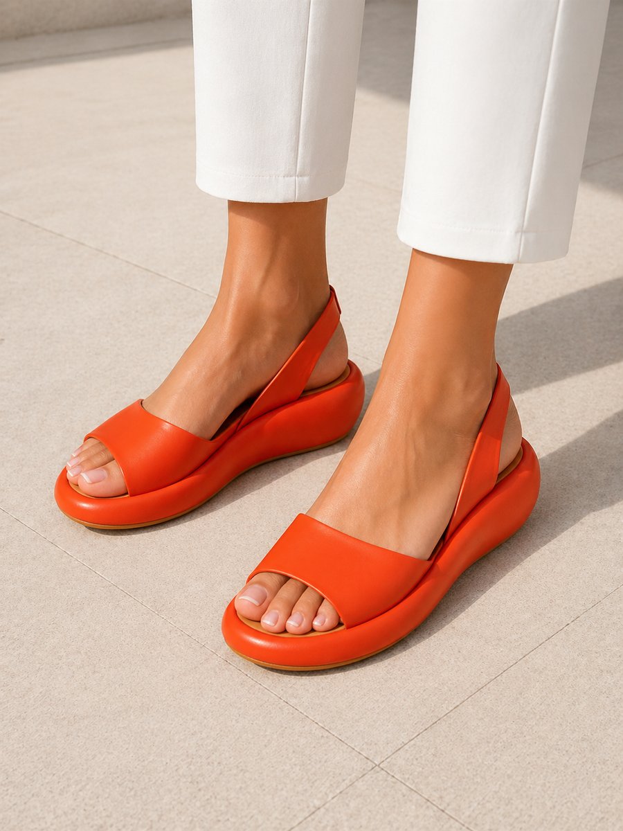 Women's Open Toe Slingback Low Wedge Sandals - Orange