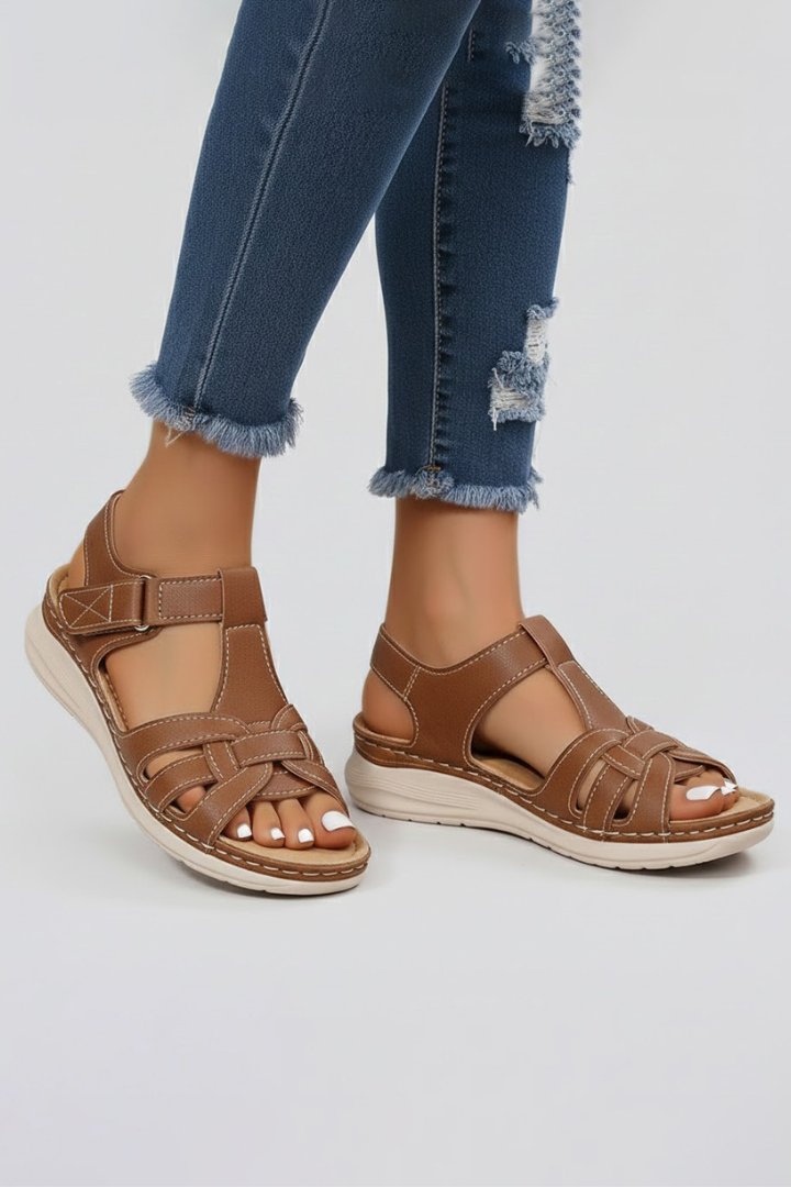 Women's Open-Toe Woven-Strap Flat Velcro Sandals