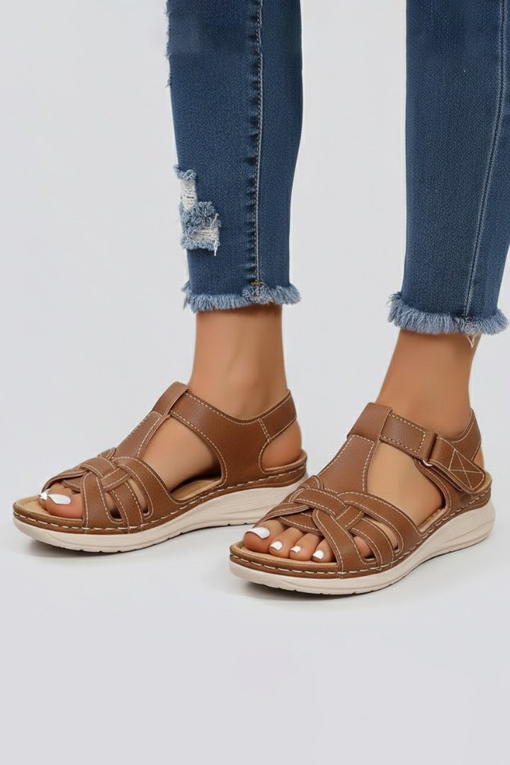 Women's Open-Toe Woven-Strap Flat Velcro Sandals