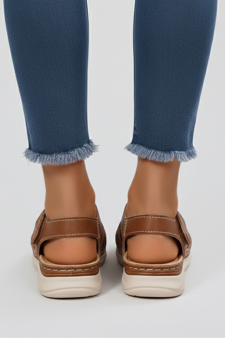 Women's Open-Toe Woven-Strap Flat Velcro Sandals
