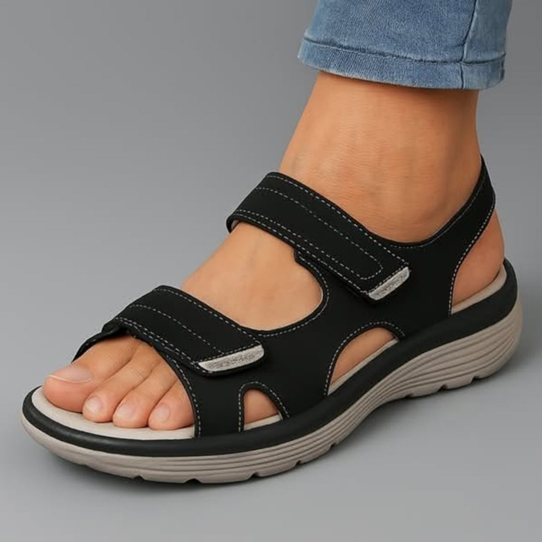 Women's Orthopedic Adjustable-Strap Open-Toe Cushioned Sandals - Black
