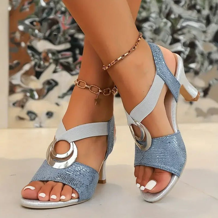 Women's Orthopedic Black Strappy Heeled Sandals - Blue
