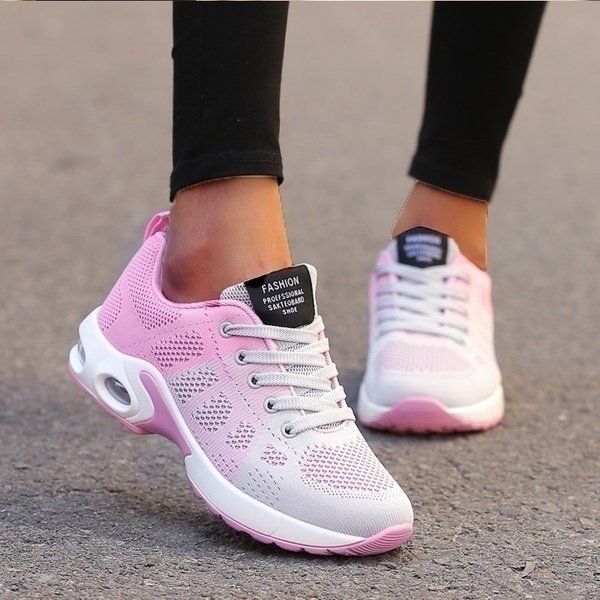 Women's Orthopedic Breathable Mesh Lace-Up Trainers - Roze/Grijs