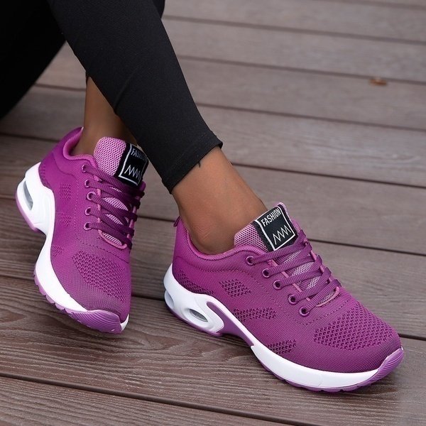 Women's Orthopedic Breathable Mesh Lace-Up Trainers - Paars