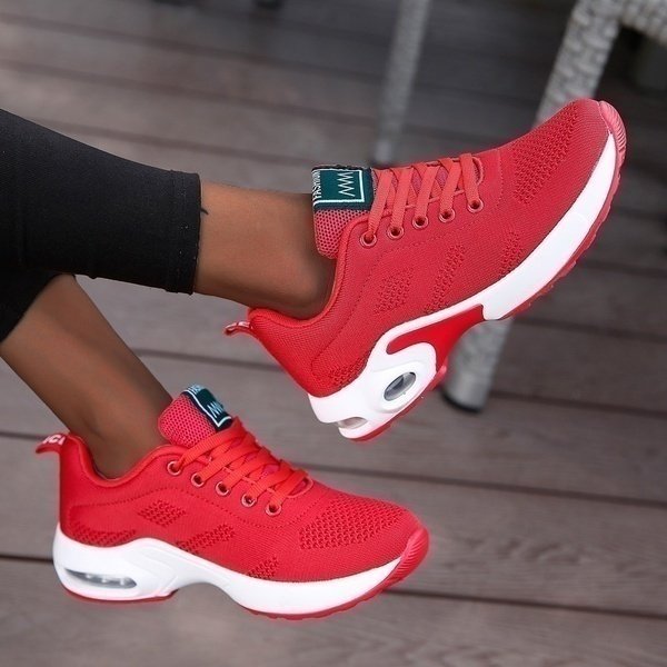 Women's Orthopedic Breathable Mesh Lace-Up Trainers - Rood