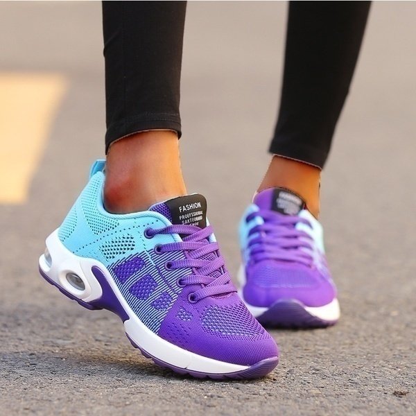 Women's Orthopedic Breathable Mesh Lace-Up Trainers - Turquoise/Paars
