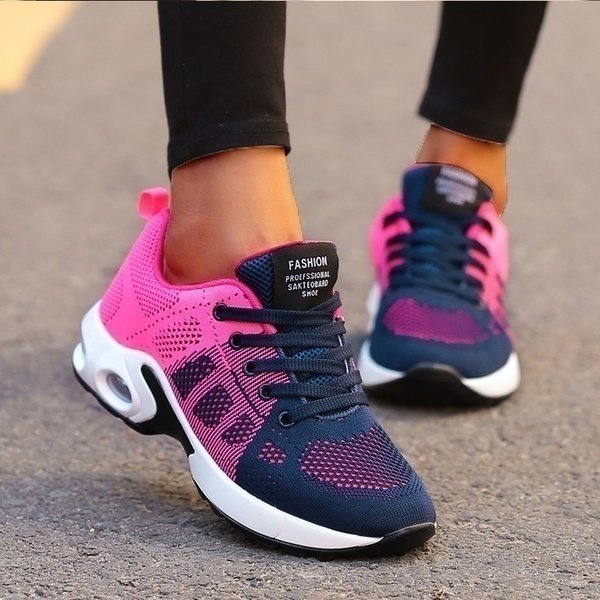 Women's Orthopedic Breathable Mesh Lace-Up Trainers - Roze/Blauw