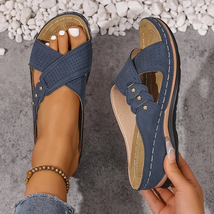 Women's Orthopedic Cross-Strap Wedge Sandals - Blue