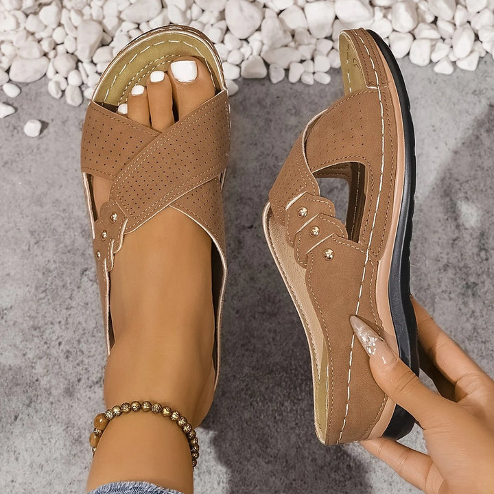 Women's Orthopedic Cross-Strap Wedge Sandals - Brown