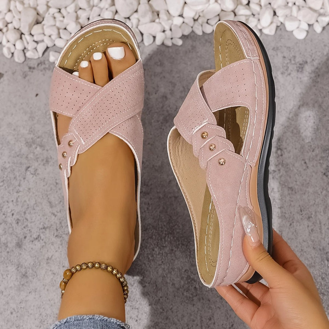 Women's Orthopedic Cross-Strap Wedge Sandals - Pink