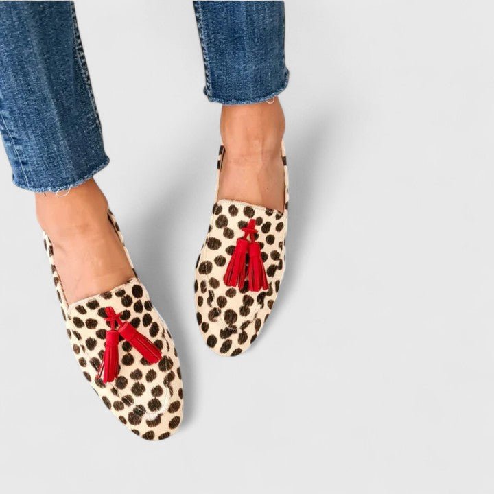 Women's Orthopedic Cushioned Leopard Print Tassel Loafers - Beige