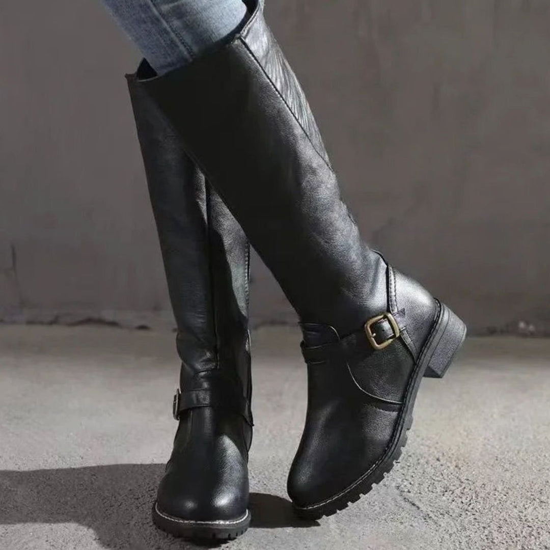 Women's Orthopedic Knee-High Buckle Leather Boots