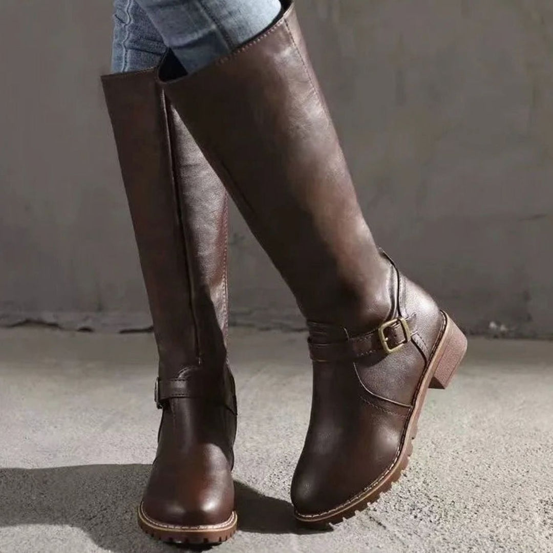Women's Orthopedic Knee-High Buckle Leather Boots