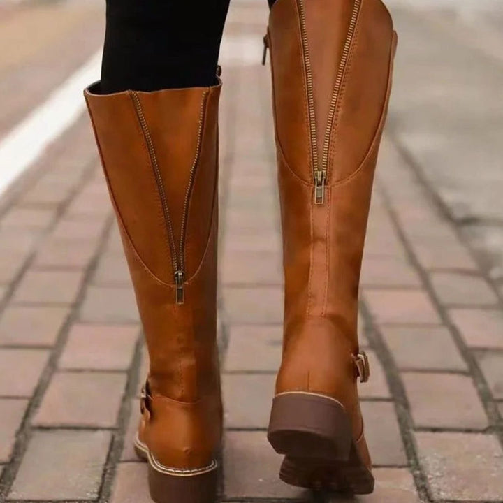 Women's Orthopedic Knee-High Buckle Leather Boots