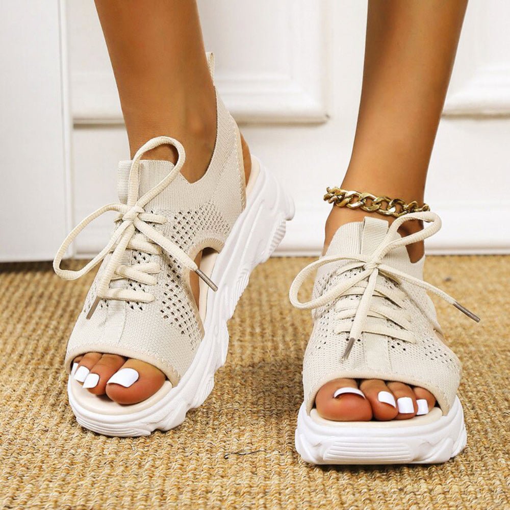 Women's Orthopedic Knit Lace-Up Athletic Sandals - Beige