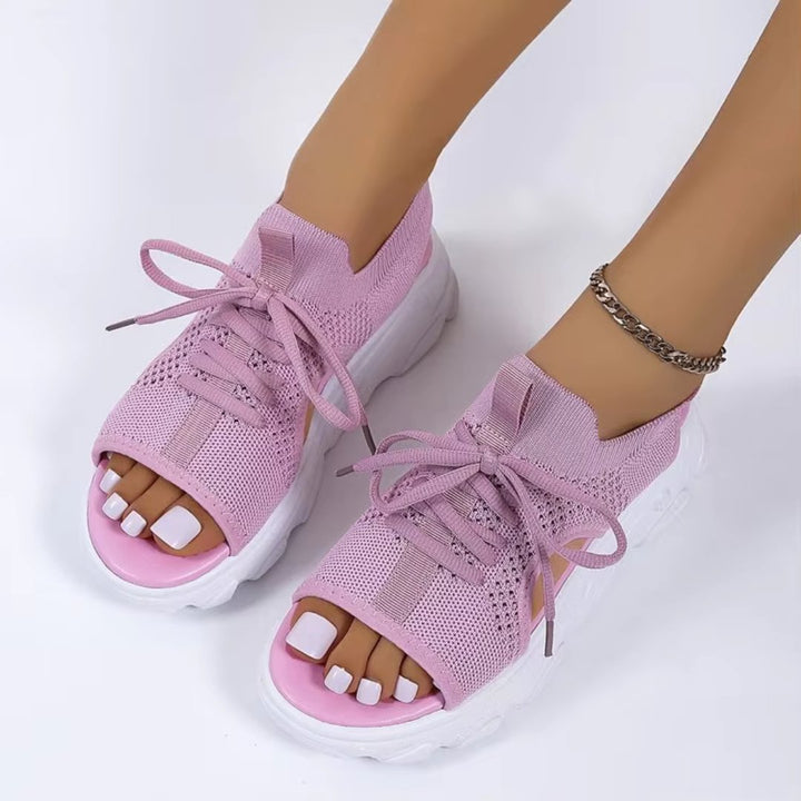Women's Orthopedic Knit Lace-Up Athletic Sandals - Pink