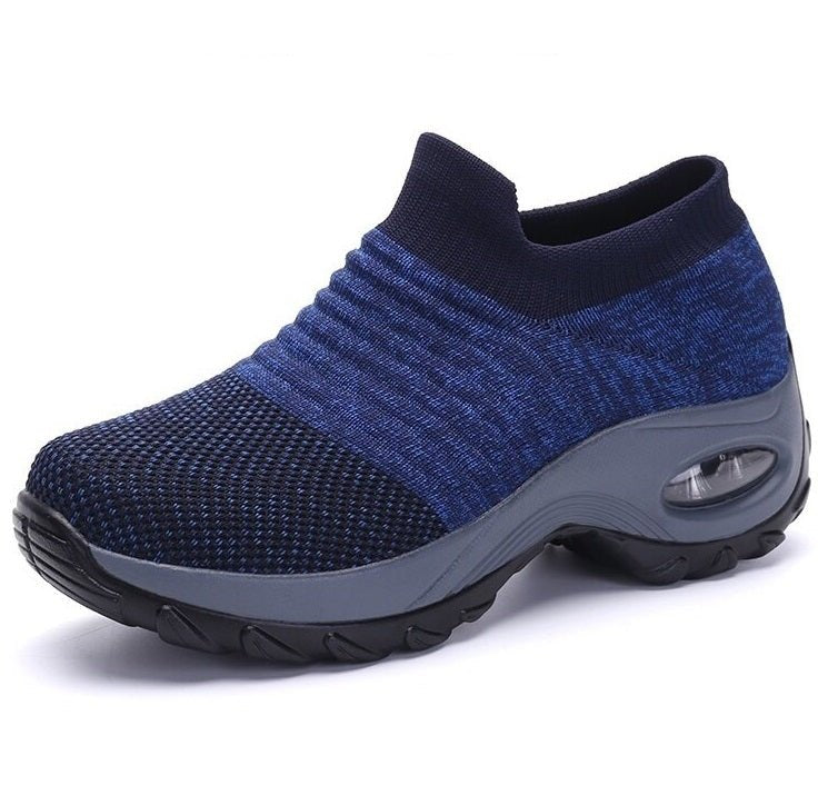 Women's Orthopedic Knit Slip-On Trainers - Blue (Gray Sole)
