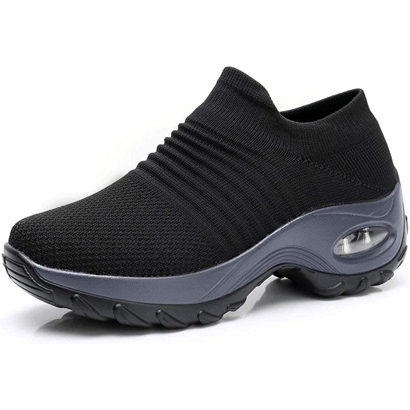Women's Orthopedic Knit Slip-On Trainers - Black (Gray Sole)