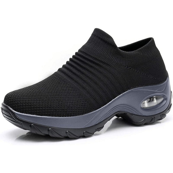 Women's Orthopedic Knit Slip-On Trainers - Black (Gray Sole)