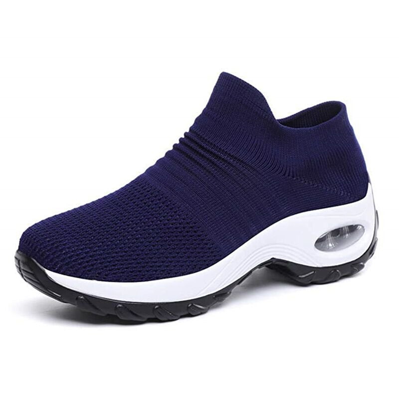 Women's Orthopedic Knit Slip-On Trainers - Blue (White Sole)