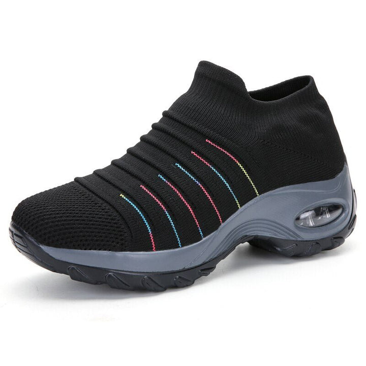 Women's Orthopedic Knit Slip-On Trainers - Black (Colored Stripes)
