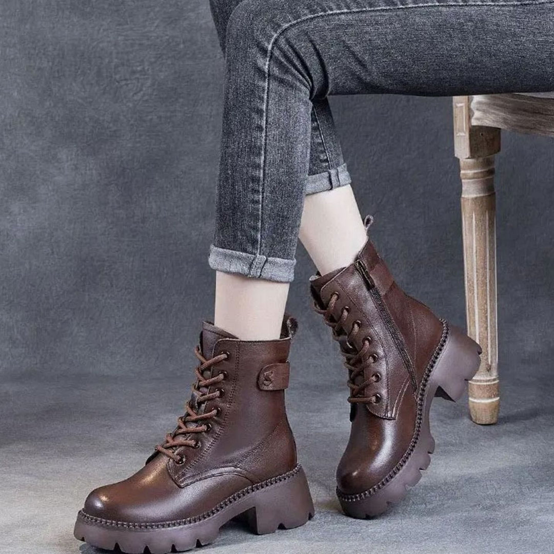 Women's Orthopedic Lace-Up Black Ankle Boots Lug Sole