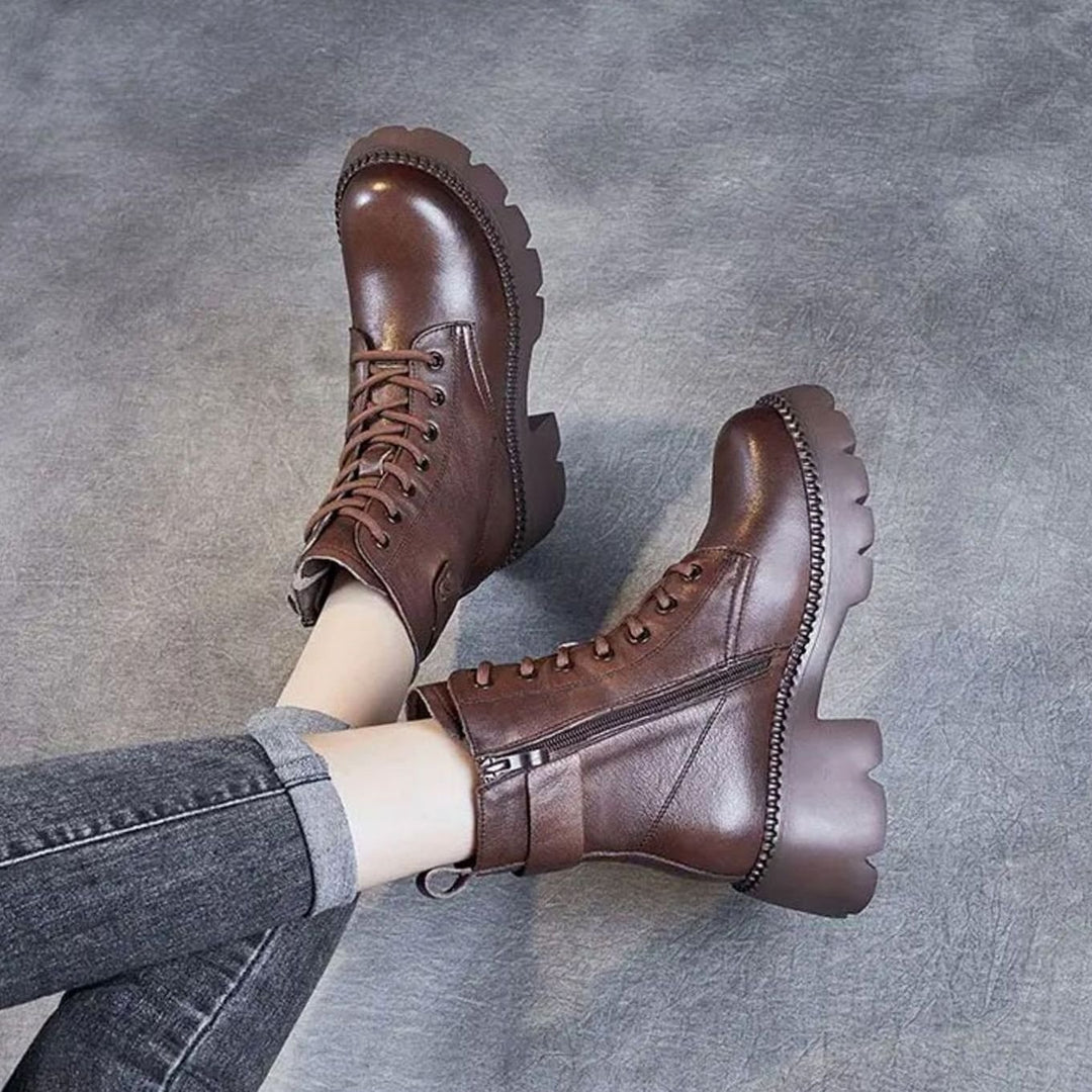 Women's Orthopedic Lace-Up Black Ankle Boots Lug Sole