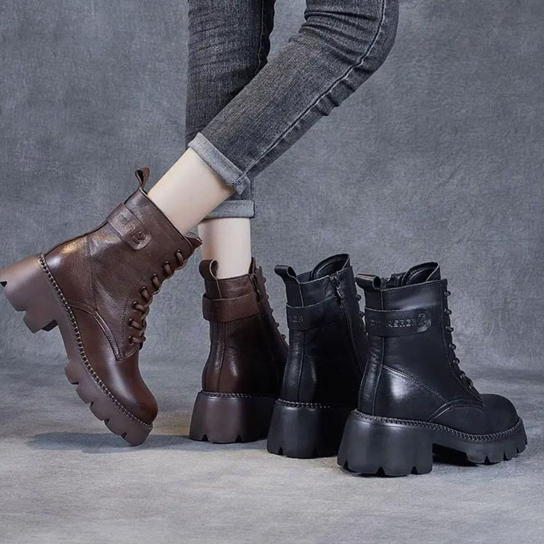 Women's Orthopedic Lace-Up Black Ankle Boots Lug Sole