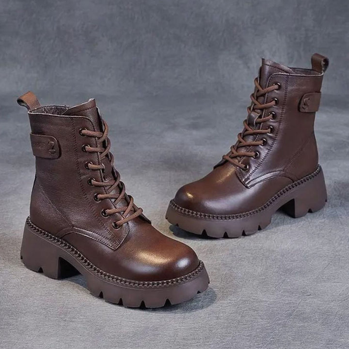 Women's Orthopedic Lace-Up Black Ankle Boots Lug Sole - Brown