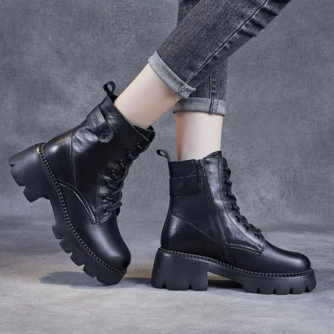 Women's Orthopedic Lace-Up Black Ankle Boots Lug Sole