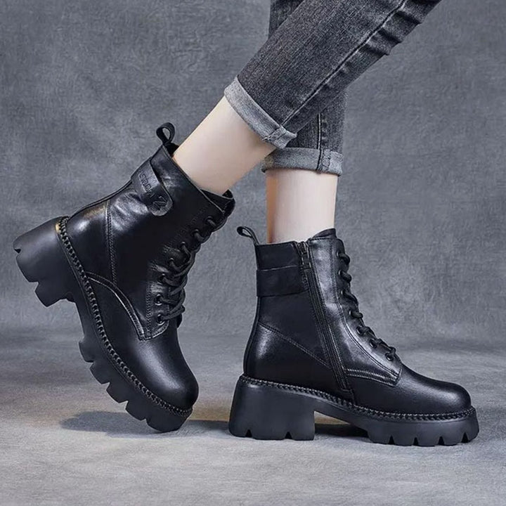 Women's Orthopedic Lace-Up Black Ankle Boots Lug Sole