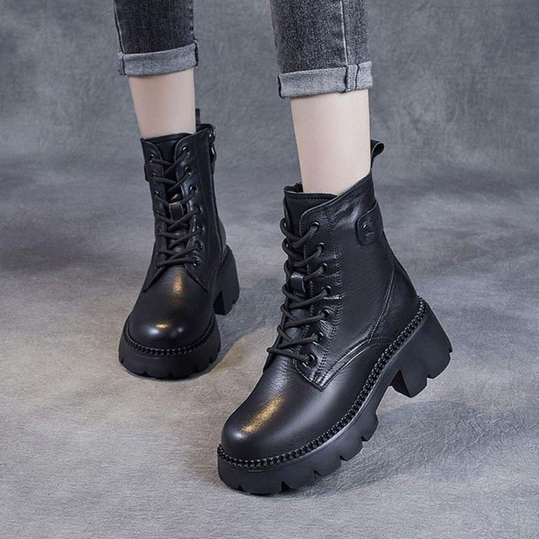 Women's Orthopedic Lace-Up Black Ankle Boots Lug Sole