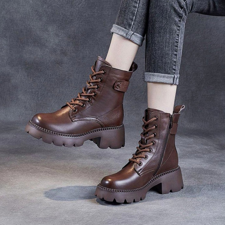 Women's Orthopedic Lace-Up Black Ankle Boots Lug Sole
