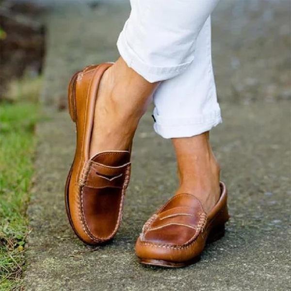 Women's Orthopedic Loafers Leather Slip-On Comfort Shoes - Brown