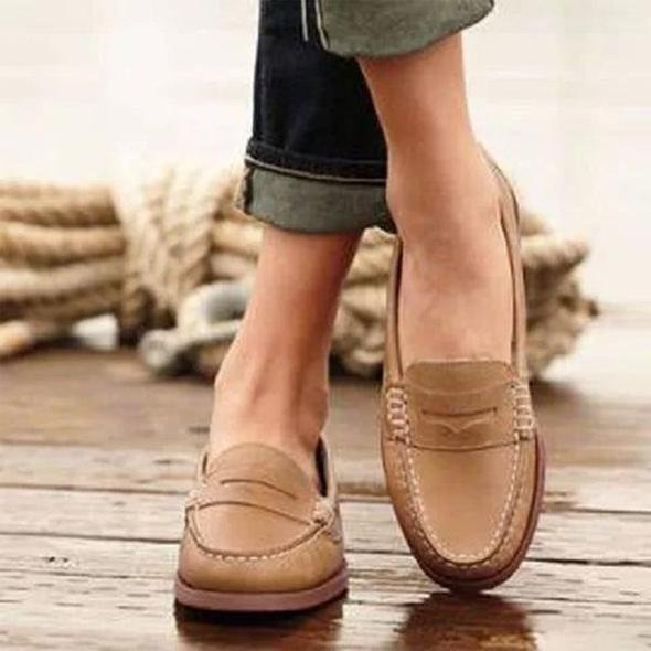 Women's Orthopedic Loafers Leather Slip-On Comfort Shoes - Khaki