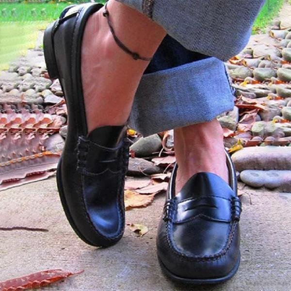 Women's Orthopedic Loafers Leather Slip-On Comfort Shoes - Black
