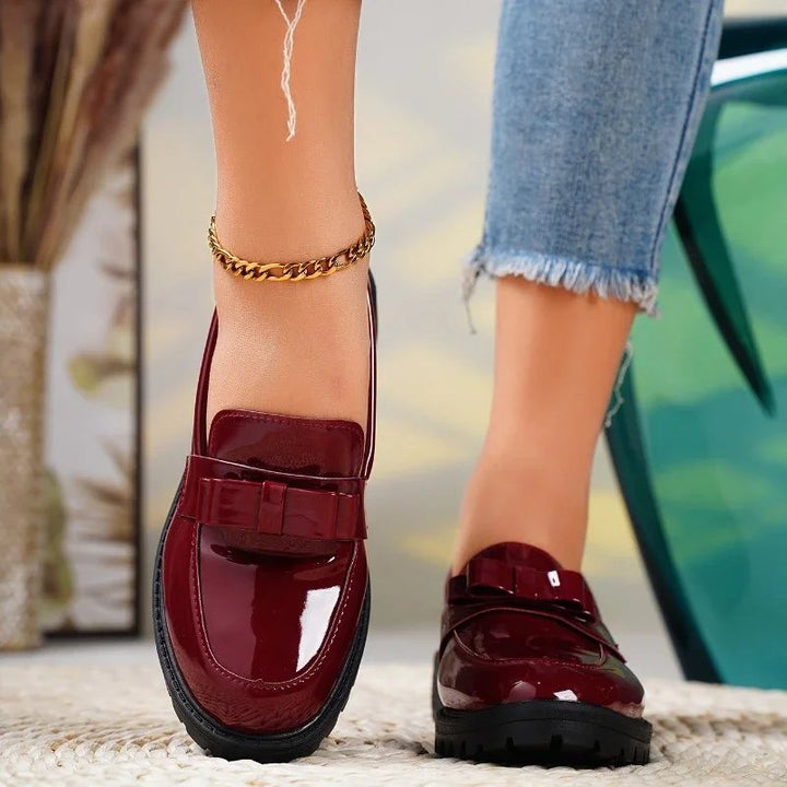Women's Orthopedic Loafers Patent Leather Slip-On Bow