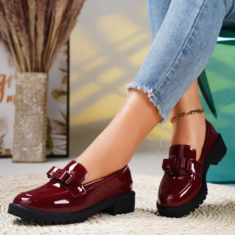 Women's Orthopedic Loafers Patent Leather Slip-On Bow