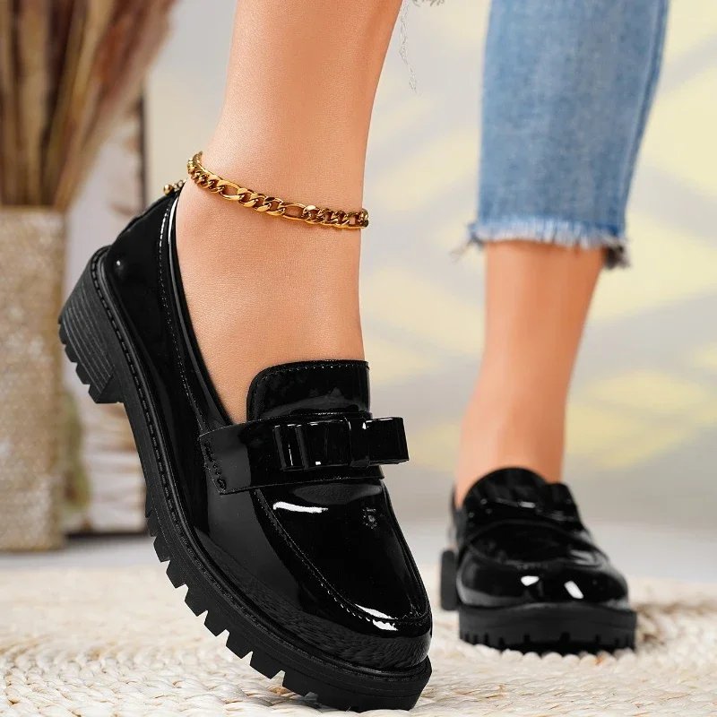 Women's Orthopedic Loafers Patent Leather Slip-On Bow