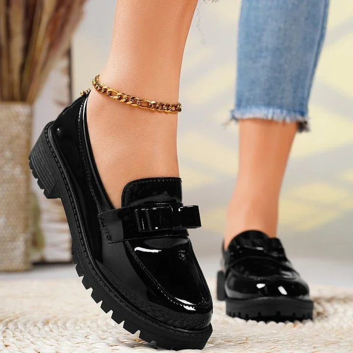 Women's Orthopedic Loafers Patent Leather Slip-On Bow