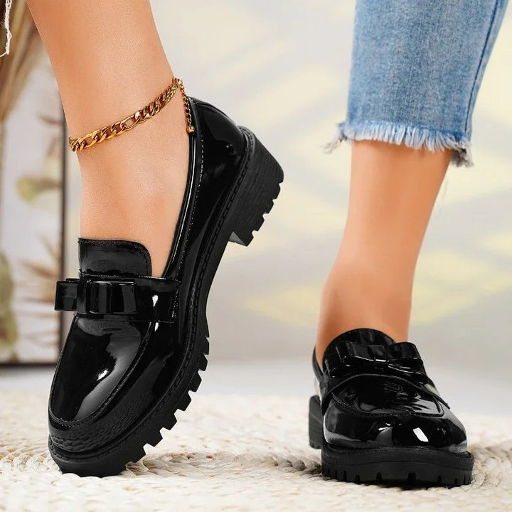 Women's Orthopedic Loafers Patent Leather Slip-On Bow