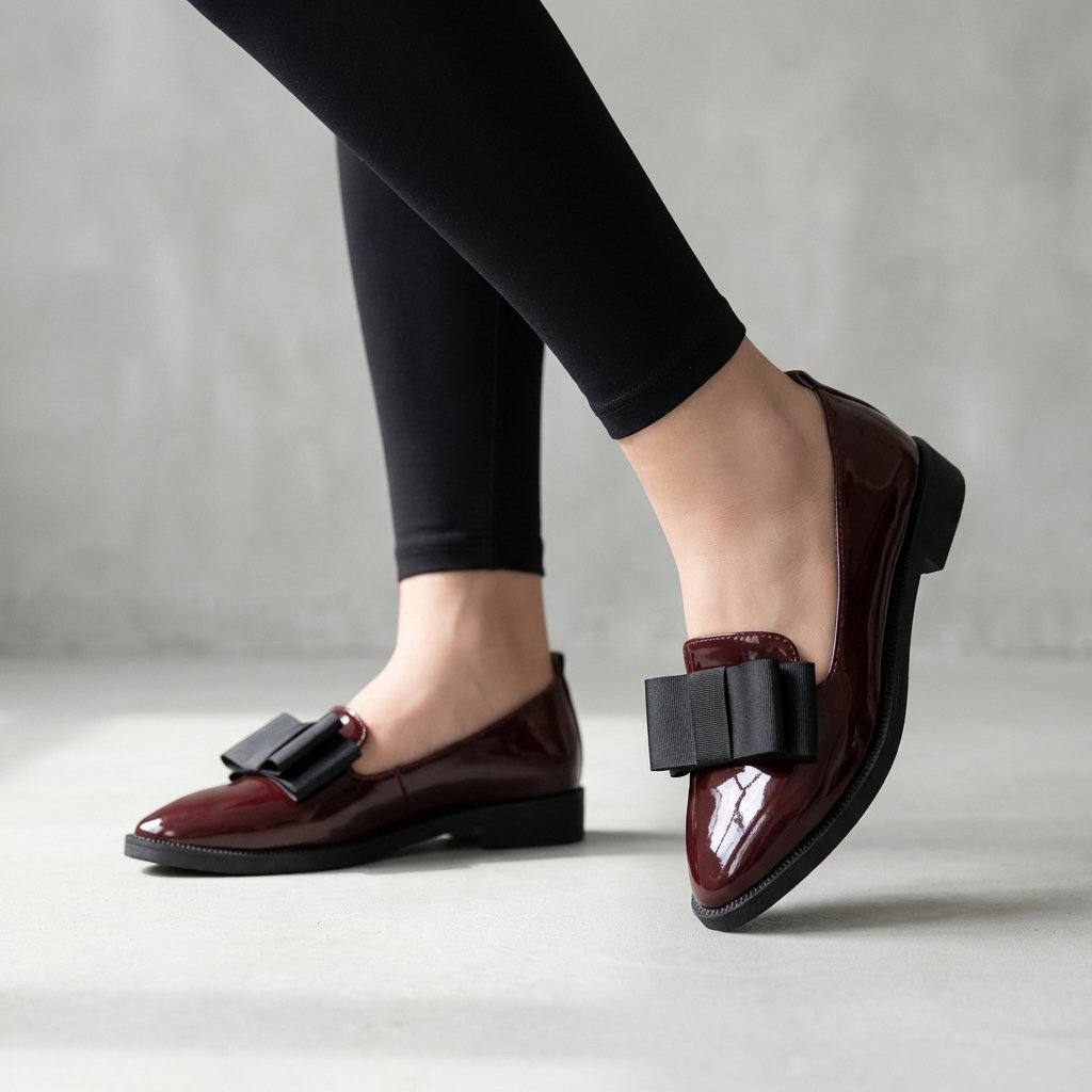 Women's Orthopedic Loafers Pointed Toe Patent Leather Black - Red